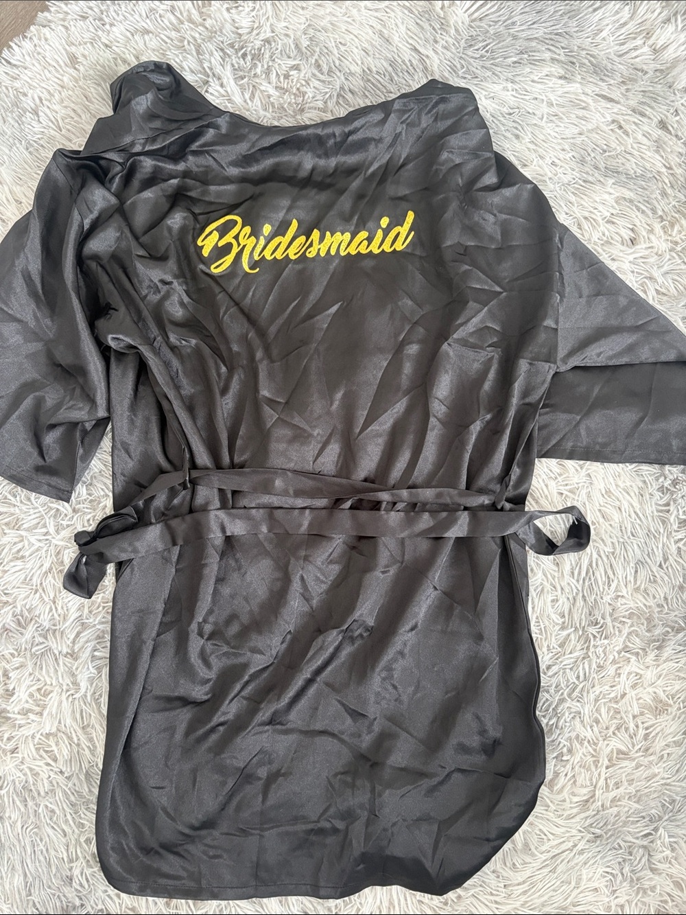 Black Bridesmaid Satin Robe with Yellow Script xxl